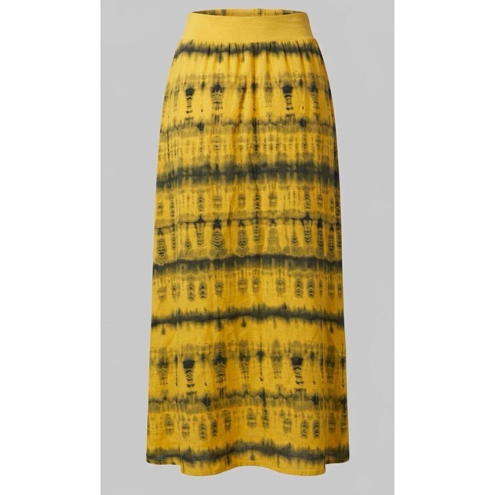 Bryn Walker Linen Maxi Skirt Yellow Black Tie Dye Womens M Beach Lagenlook - Picture 2 of 11